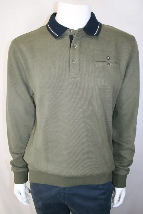 Polo Manches Longues French Rib Col Oppo Kaki Moyen