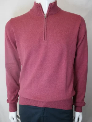Pull Col Cheminee Coton Laine Rose Moyen