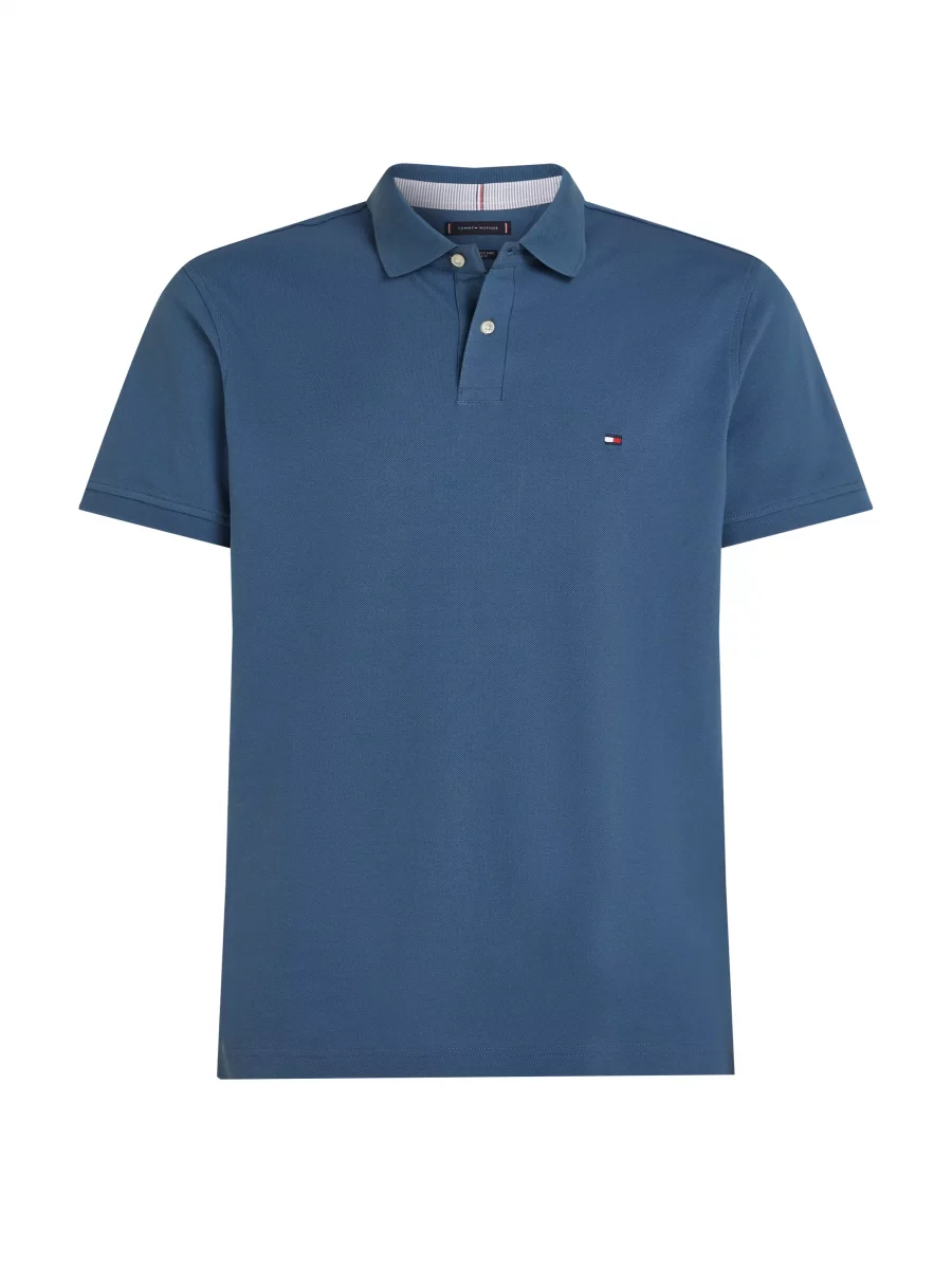 Polo Manches Courtes Regular Pique Uni Bleu Moyen