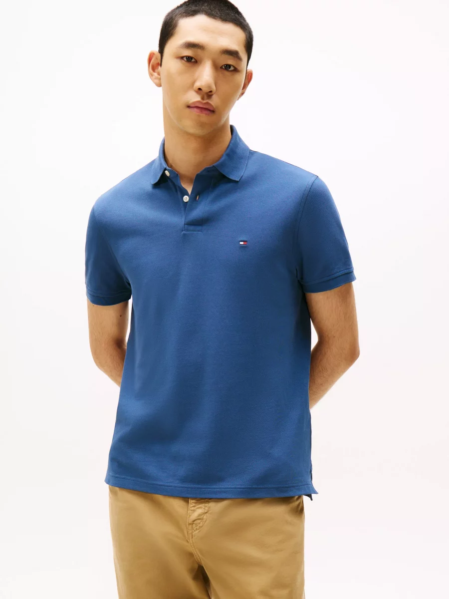 Polo Manches Courtes Regular Pique Uni Bleu Moyen – Image 3