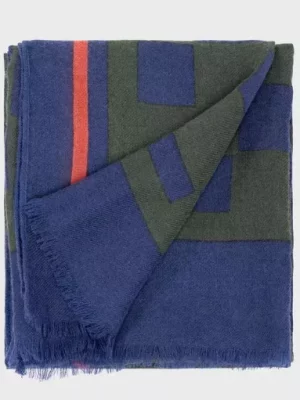 Accessoire Echarpe Laine Damier Kaki Fonce