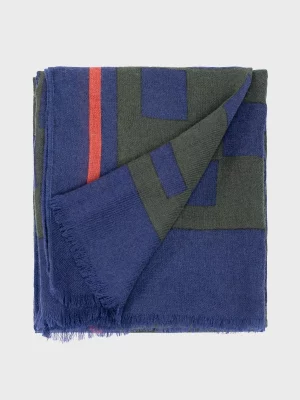 Accessoire Echarpe Laine Damier Kaki Fonce