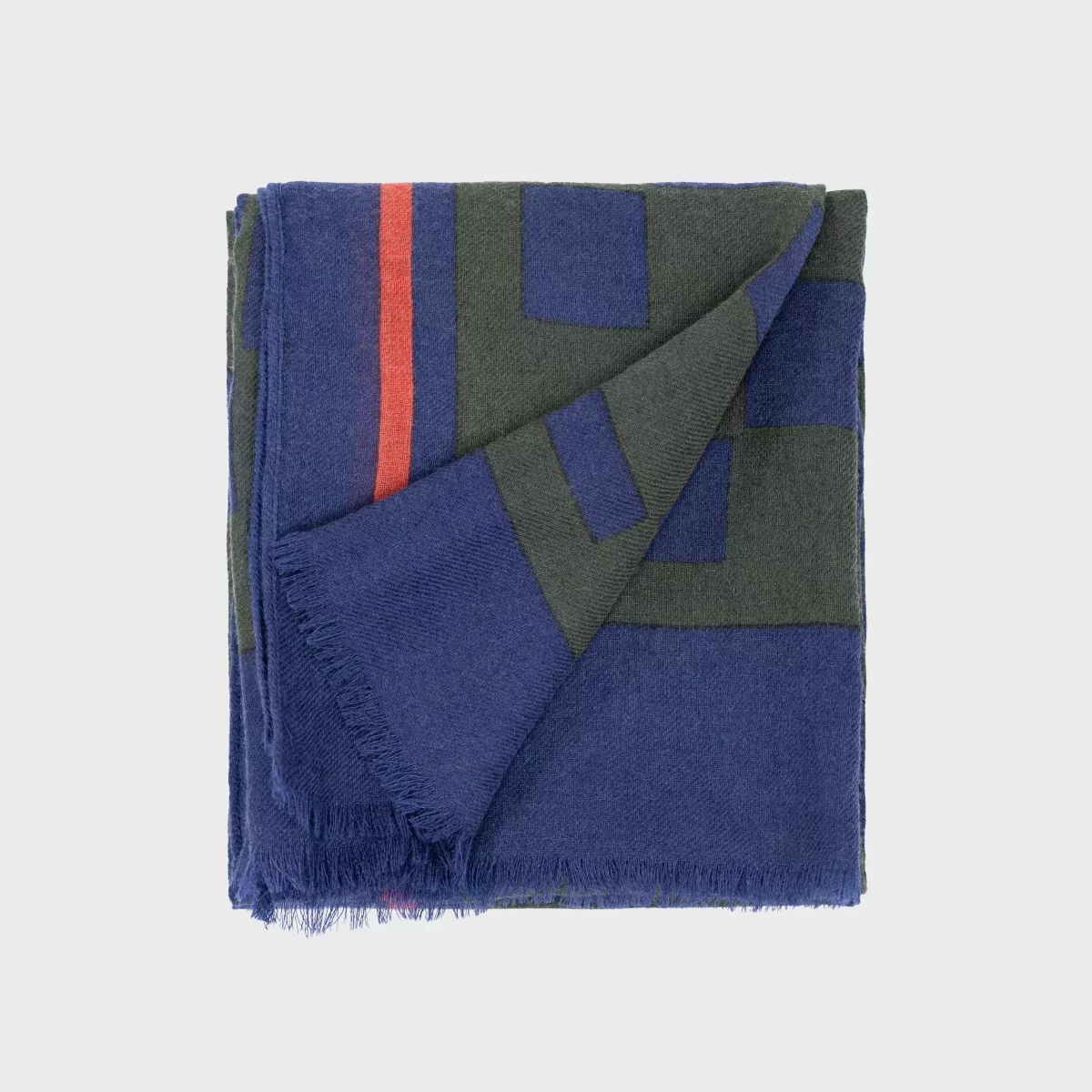 Accessoire Echarpe Laine Damier Kaki Fonce