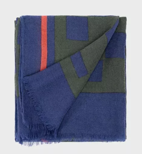 Accessoire Echarpe Laine Damier Kaki Fonce