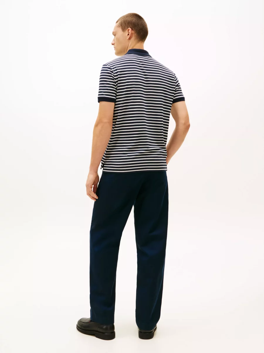 Polo Manches Courtes Mercerise Rayure Bicolore Bleu Moyen – Image 3