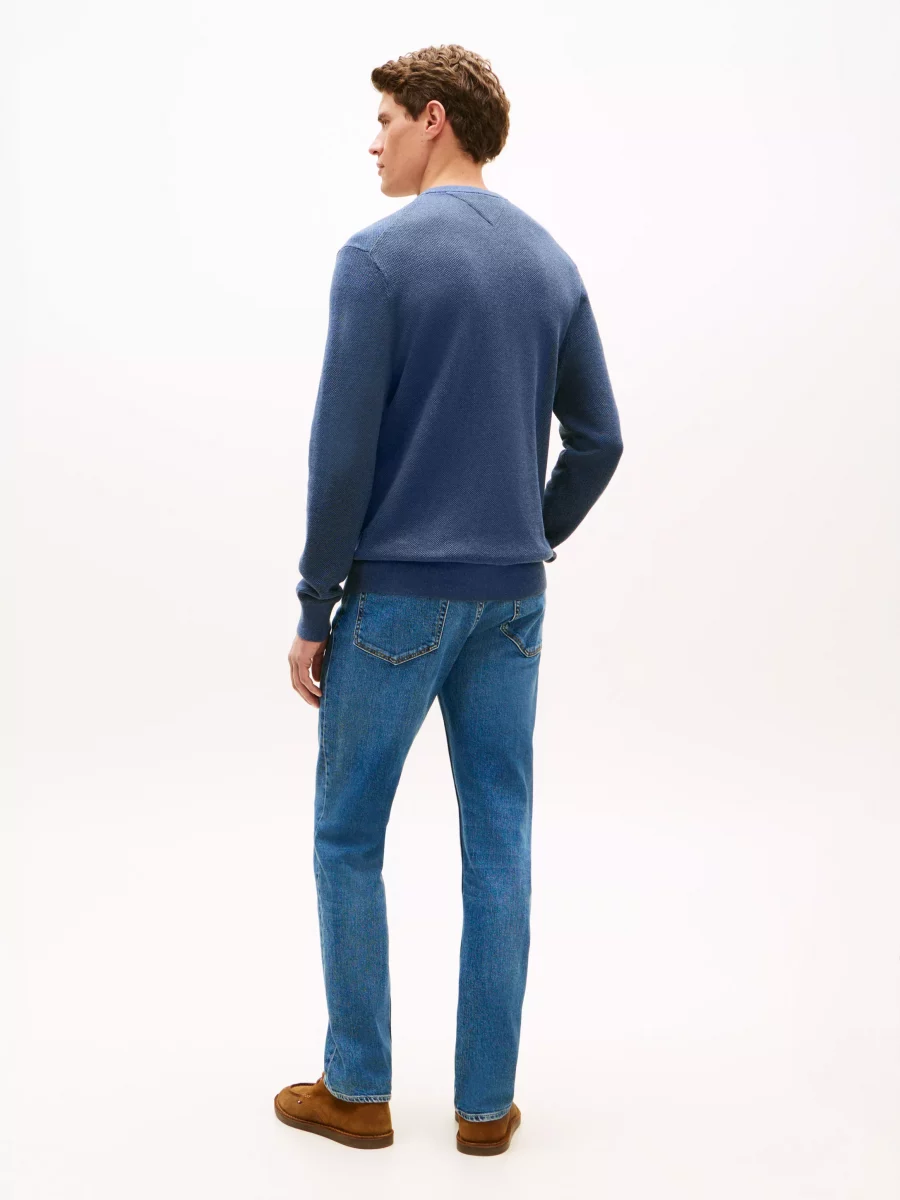 Pull Col Rond Nid Abeille Bleu Moyen – Image 3