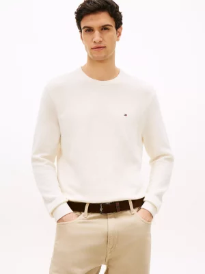 Pull Col Rond Nid Abeille Beige Clair