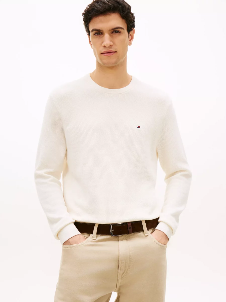 Pull Col Rond Nid Abeille Beige Clair