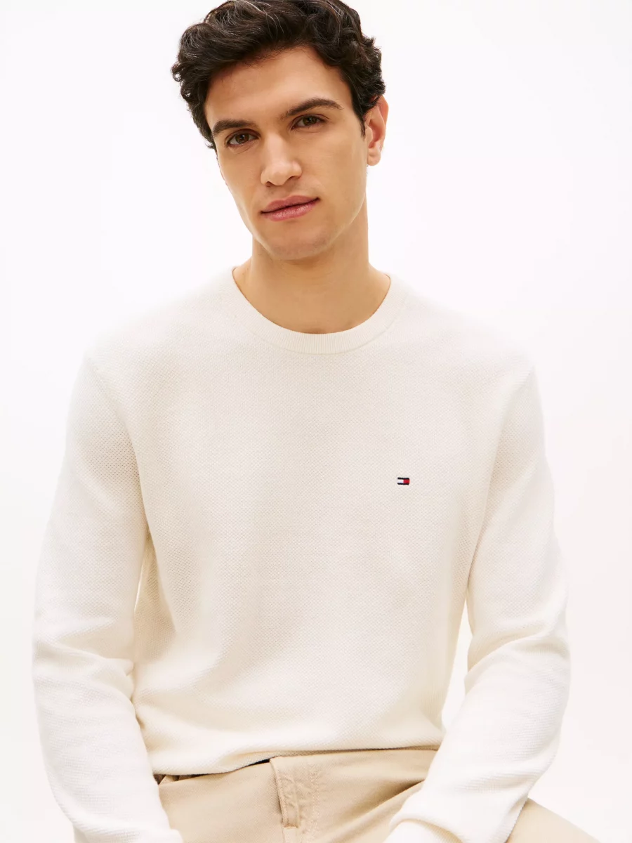 Pull Col Rond Nid Abeille Beige Clair – Image 2