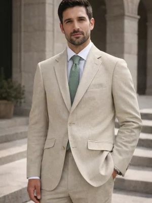 Costume 2 Pieces Toile Lin Las Bang Beige Clair