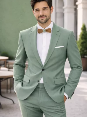 Costume 2 Pieces Toile Unie Las Bang Vert Moyen