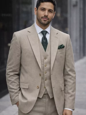 Costume 2 Pieces Toile Lin Las Bang Beige Moyen