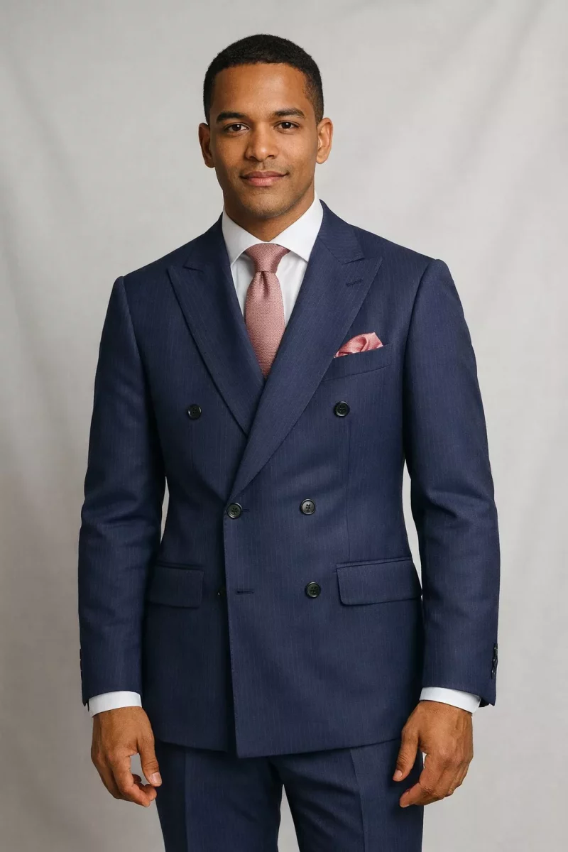 Costume 2 Pieces Rayure Croise Vcroise Londres Bleu Fonce