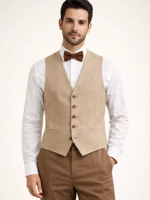 Gilet Ceremonie Toile Lin Casino Beige Moyen
