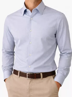 Chemise Manches Longues Ville Twill Uni Modern-3 Bleu Clair
