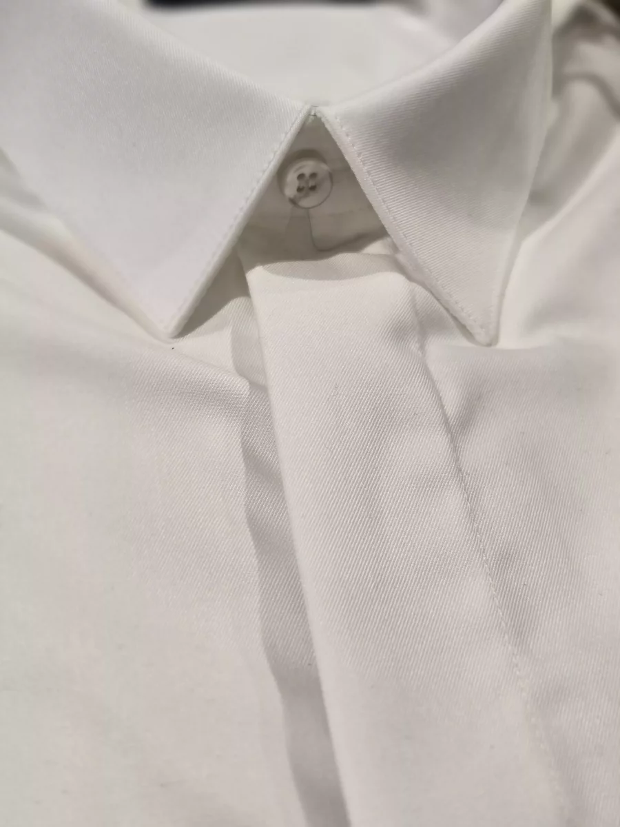 Chemise Manches Longues Ville Slim Twill Uni Mousquetaires Beige Clair – Image 2