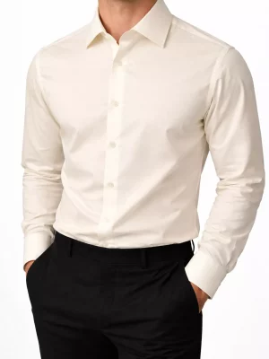 Chemise Manches Longues Ville Twill Uni Modern Psm Beige Clair