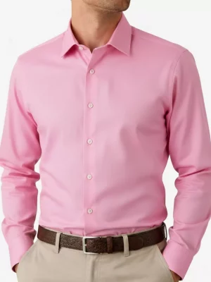 Chemise Manches Longues Ville Twill Uni Modern-3 Rose Clair