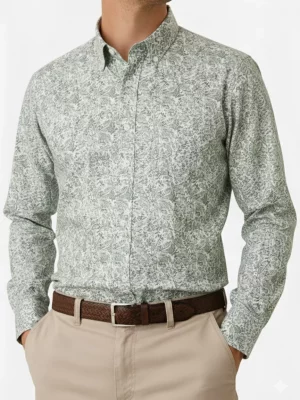 Chemise Manches Longues Ville Vegetal Modern-3 Vert Moyen