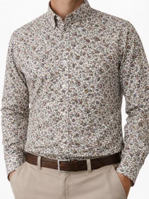 Chemise Manches Longues Ville Grandes Fleurs Modern-3 Rose Moyen