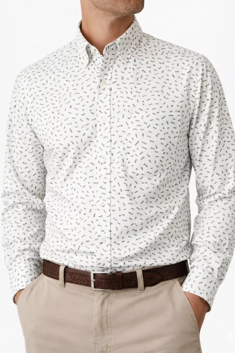 Chemise Manches Longues Ville Traits Modern-3 Kaki Moyen