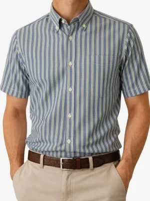Chemise Manches Courtes Ville Rayure Modern Pb4 Bleu Moyen