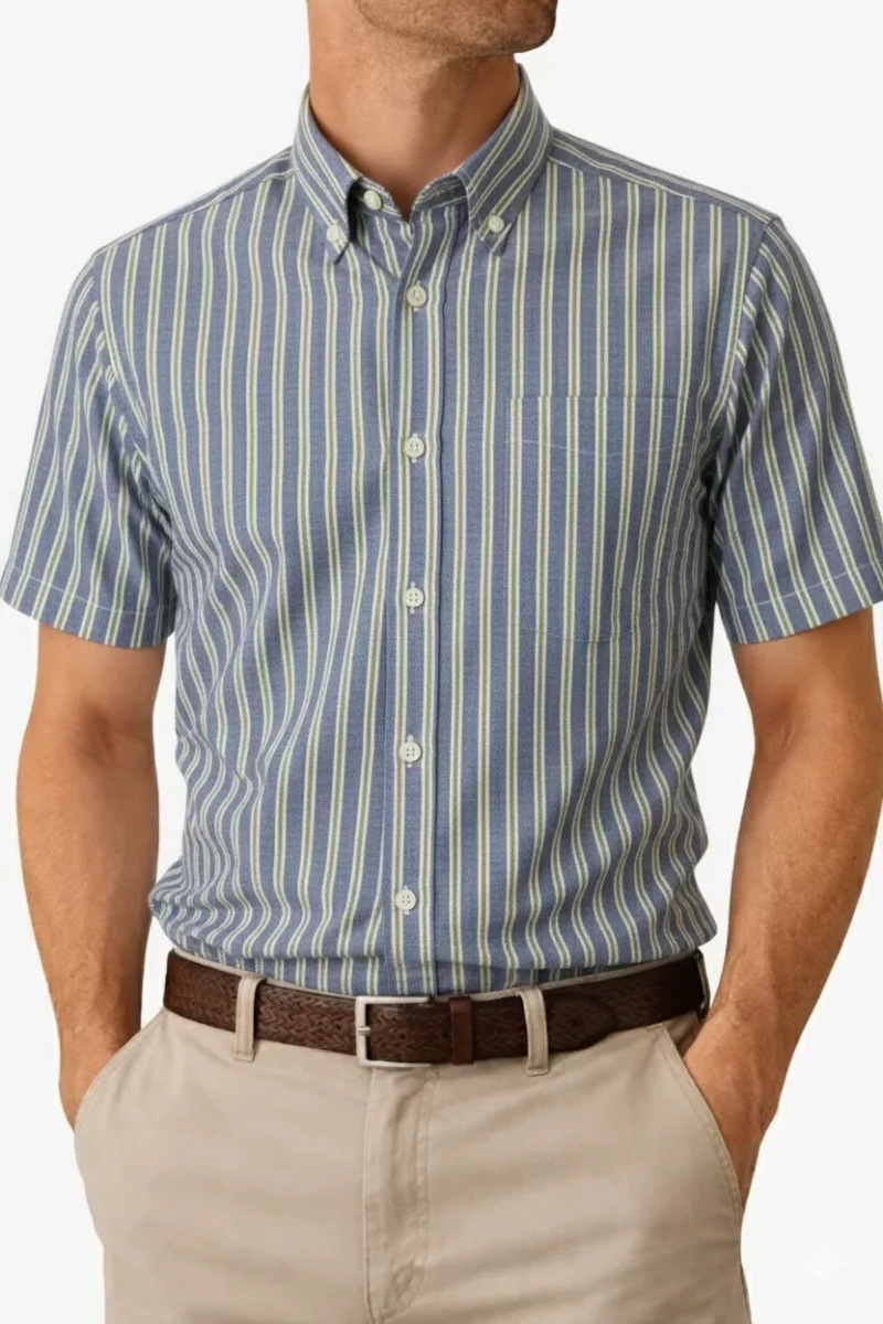 Chemise Manches Courtes Ville Rayure Modern Pb4 Bleu Moyen