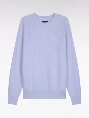 Pull Col Rond Nid Abeille Bleu Clair
