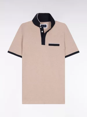 Polo Manches Courtes Col Et Patte Contraste Beige Moyen