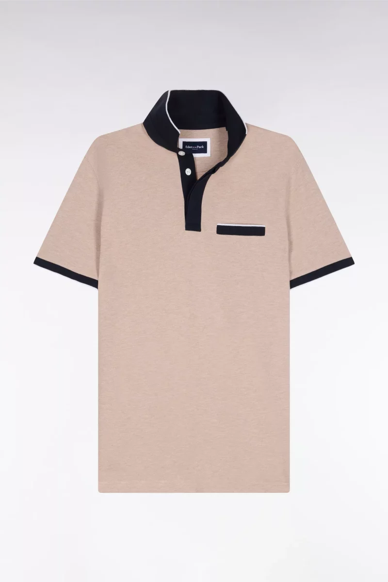 Polo Manches Courtes Col Et Patte Contraste Beige Moyen