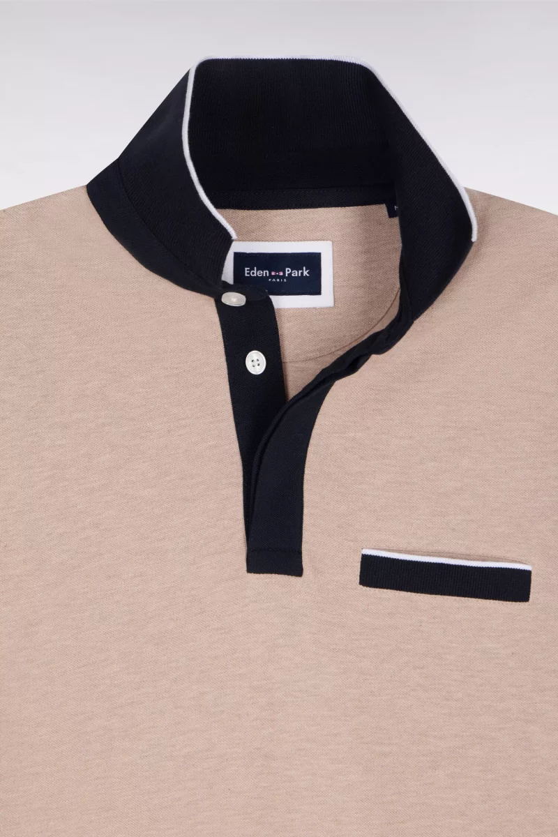Polo Manches Courtes Col Et Patte Contraste Beige Moyen – Image 2