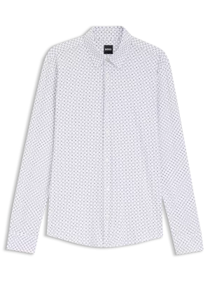 Chemise Manches Longues Ville Performance Imprime Losange Bleu Moyen