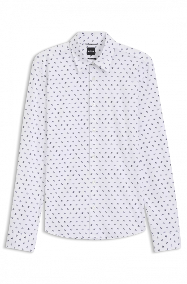 Chemise Manches Longues Ville Performance Imprime Traits Bleu Moyen