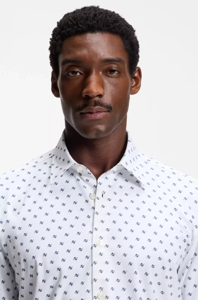 Chemise Manches Longues Ville Performance Imprime Traits Bleu Moyen – Image 4