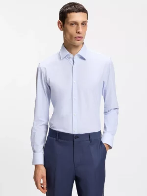 Chemise Manches Longues Ville Performance Imprime Carre Bleu Clair
