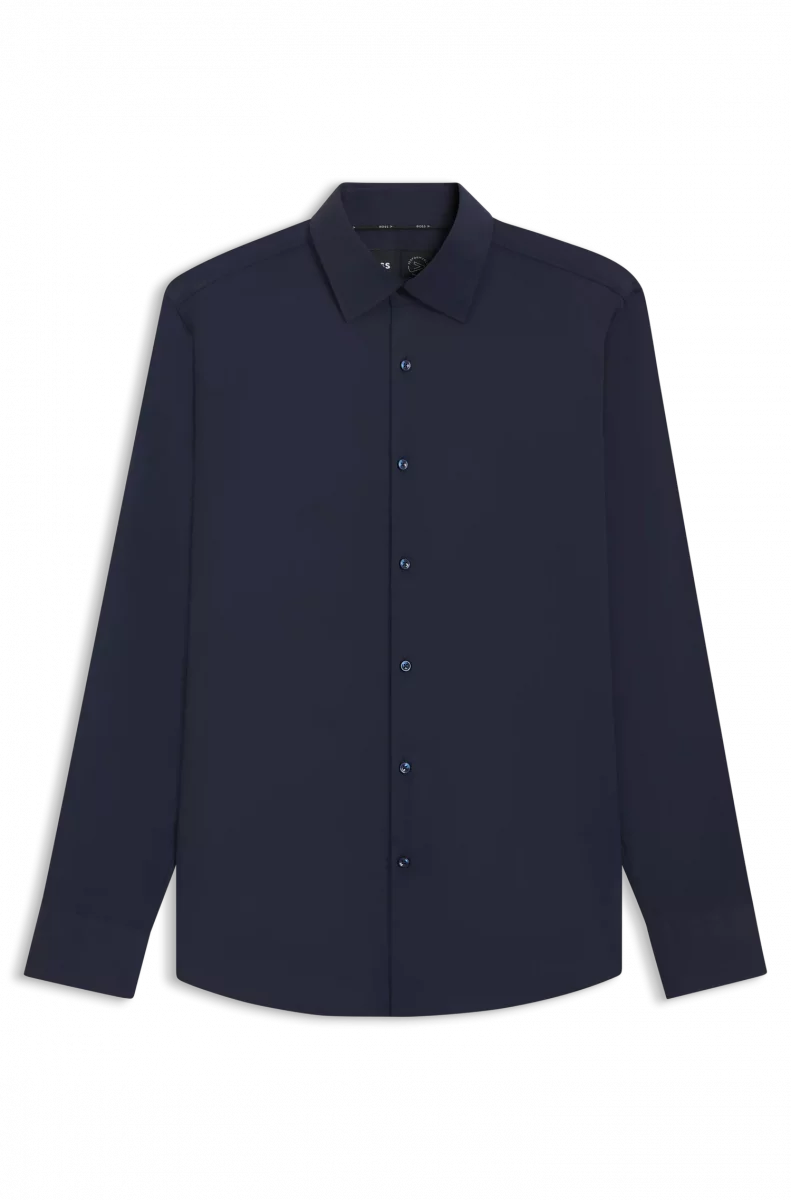 Chemise Manches Longues Ville Performance Twill Uni Bleu Fonce