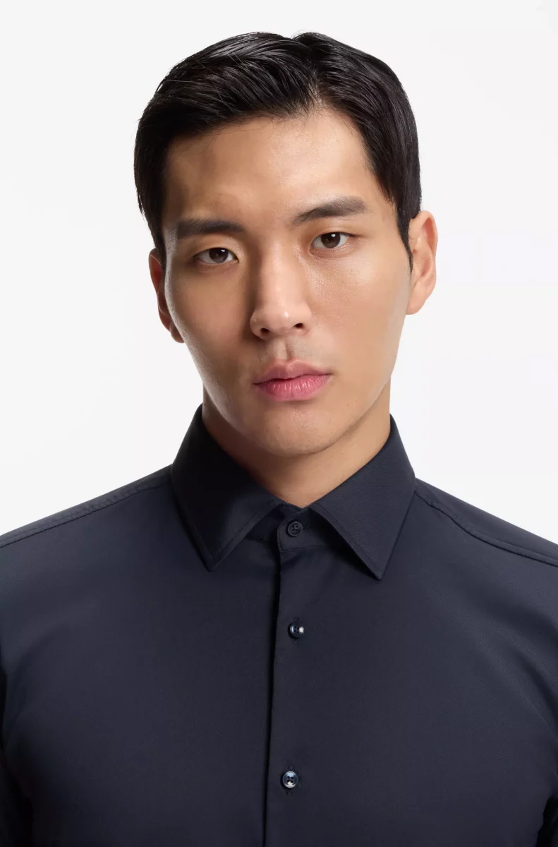 Chemise Manches Longues Ville Performance Twill Uni Bleu Fonce – Image 3