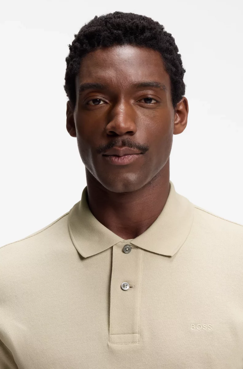 Polo Manches Courtes Pique Uni Beige Clair – Image 3