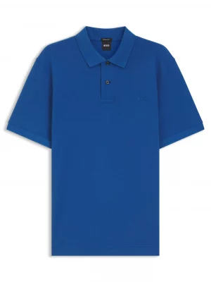 Polo Manches Courtes Pique Uni Bleu Moyen