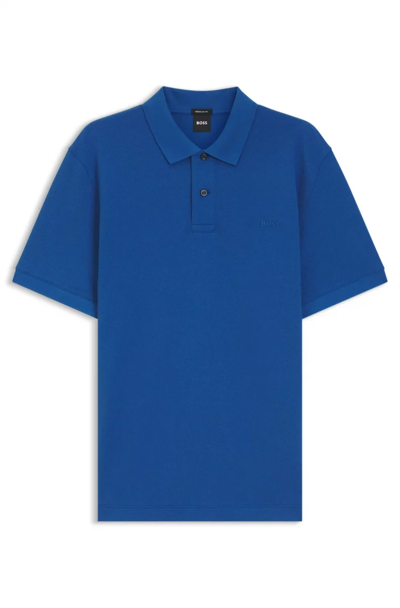Polo Manches Courtes Pique Uni Bleu Moyen