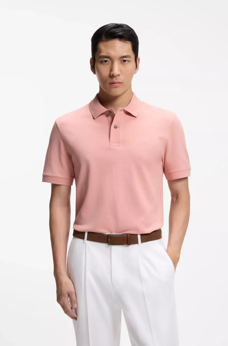 Polo Manches Courtes Pique Uni Rose Moyen – Image 3