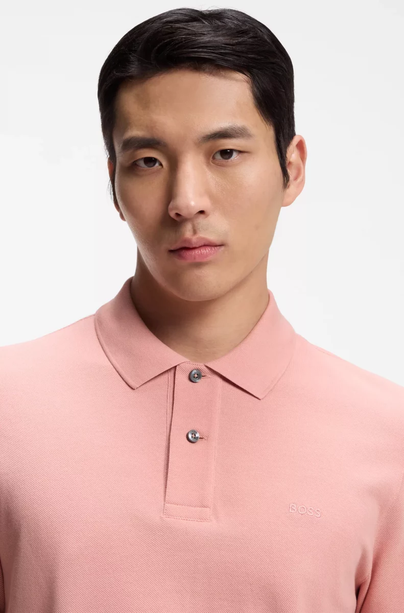 Polo Manches Courtes Pique Uni Rose Moyen – Image 5