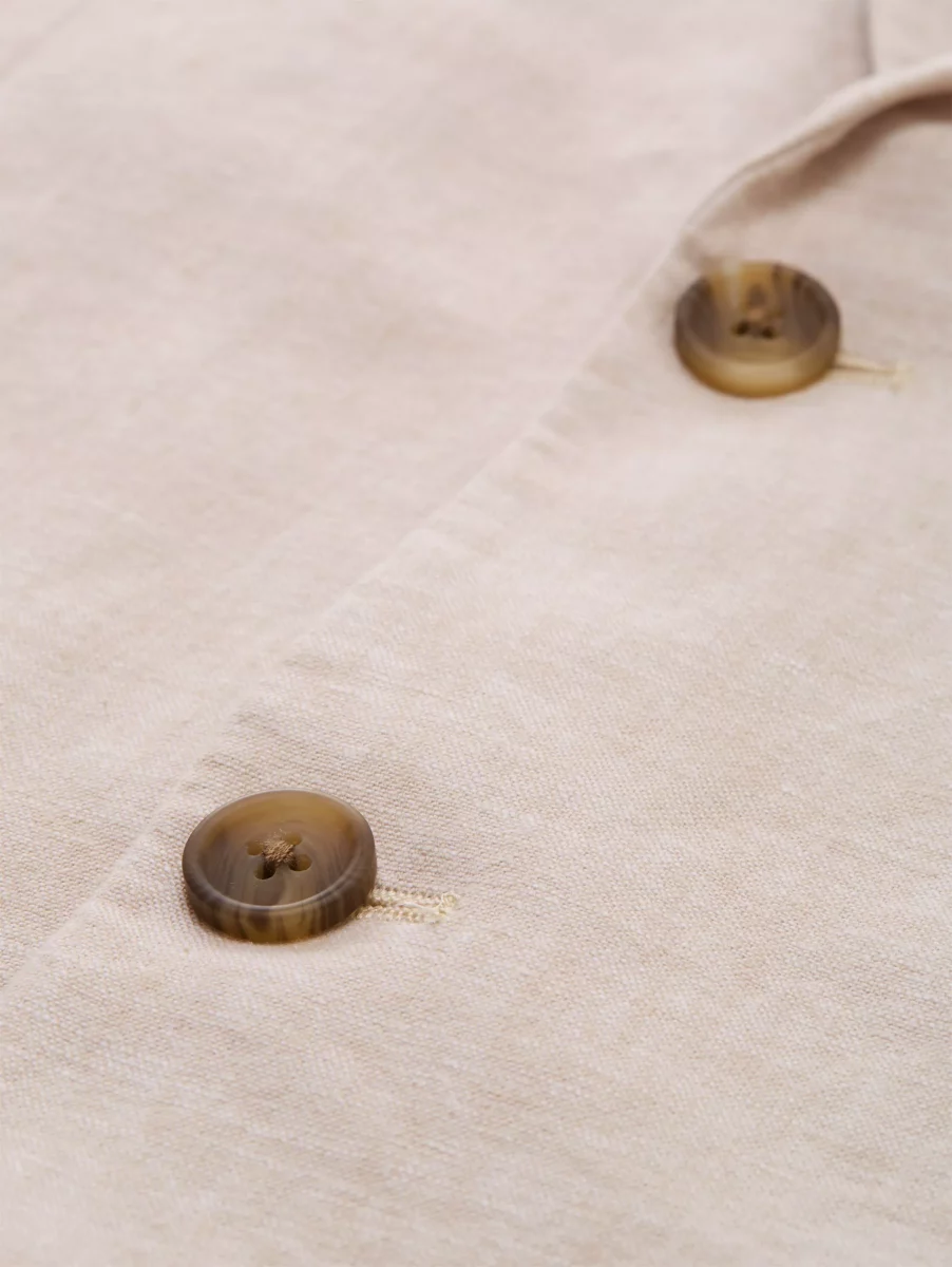 Veste Ville Lin Coton Poches Rabat Beige Clair – Image 2