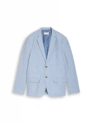 Veste Ville Lin Coton Poches Rabat Bleu Clair