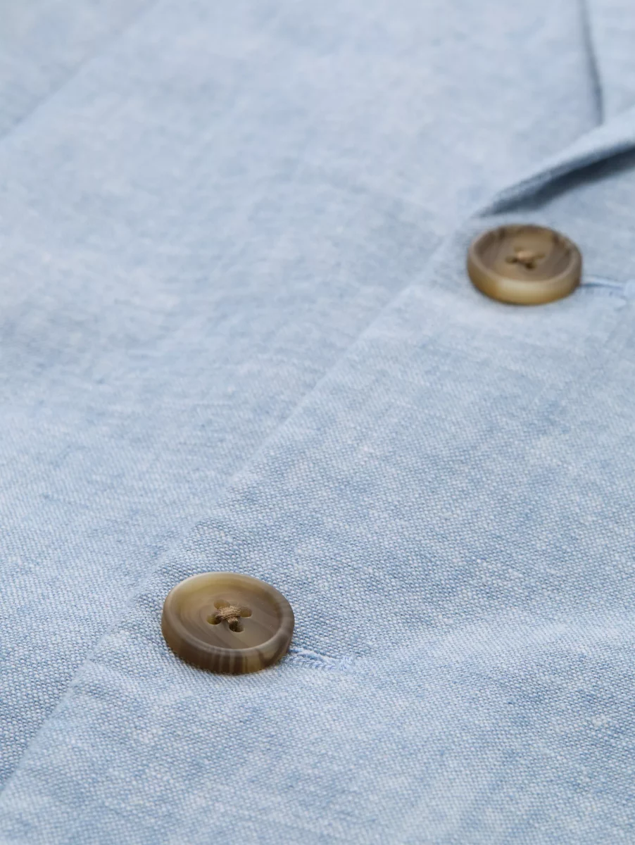 Veste Ville Lin Coton Poches Rabat Bleu Clair – Image 2