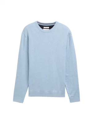 Pull Col Rond Coton Rdc Uni Bleu Clair