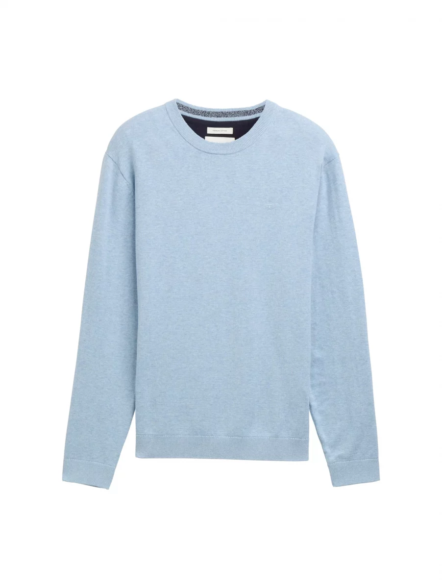 Pull Col Rond Coton Rdc Uni Bleu Clair