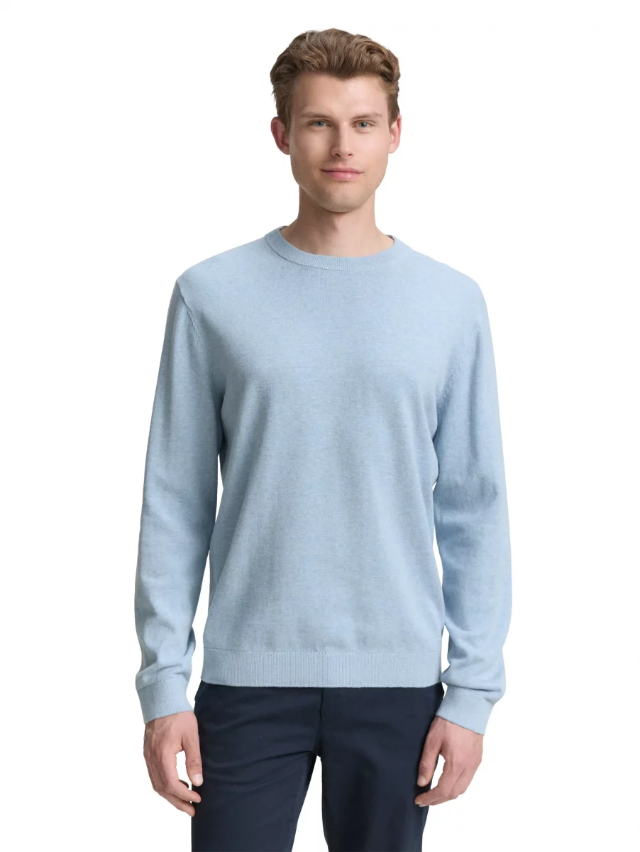 Pull Col Rond Coton Rdc Uni Bleu Clair – Image 2