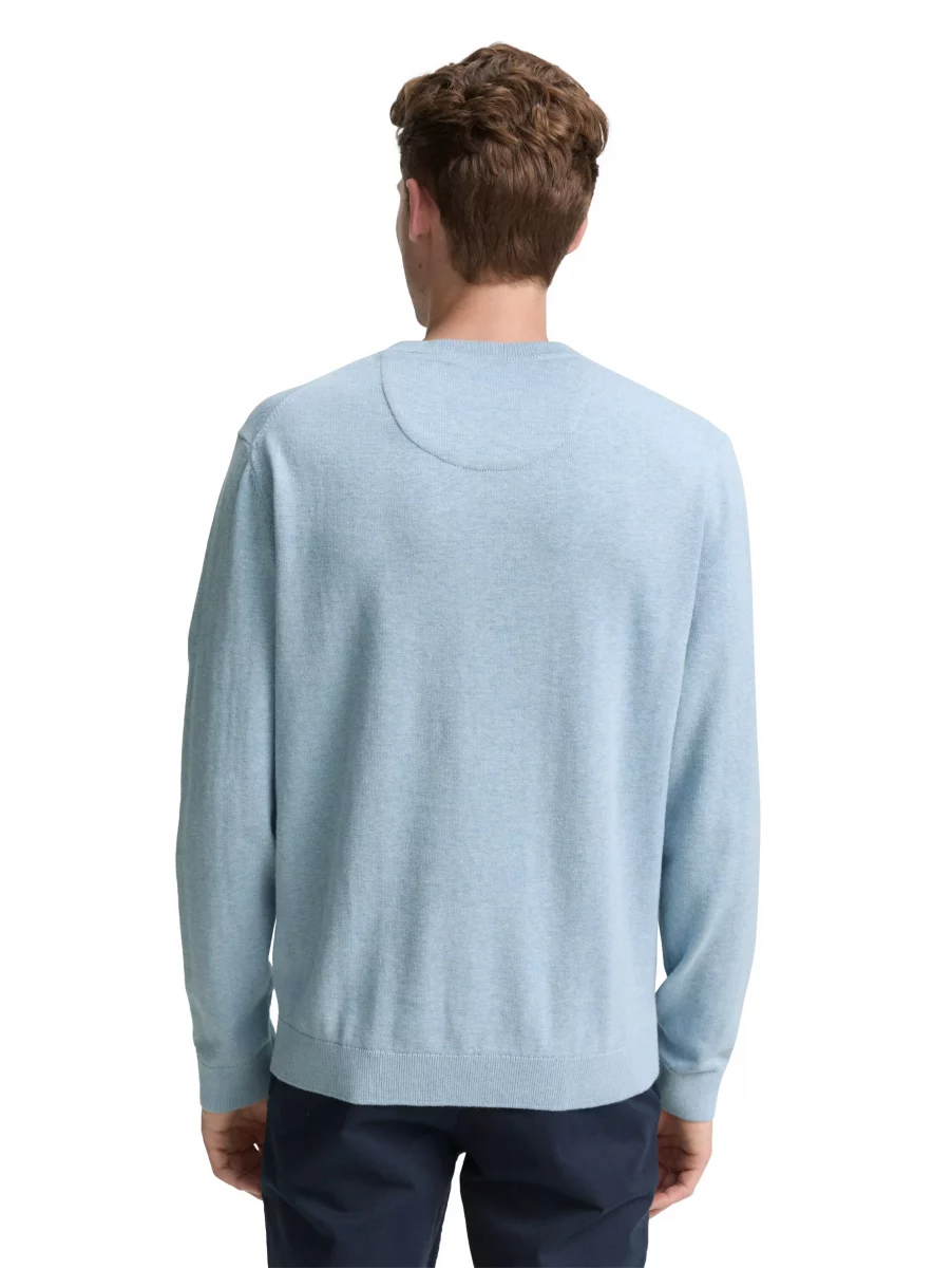 Pull Col Rond Coton Rdc Uni Bleu Clair – Image 3