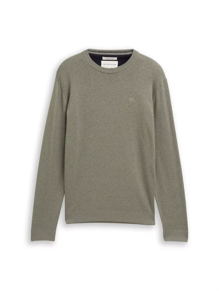 Pull Col Rond Coton Rdc Uni Kaki Clair